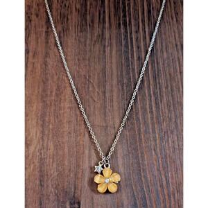 Flower Necklace Rhinestone in center Gold Tone Star Charm Gold Tone Chain